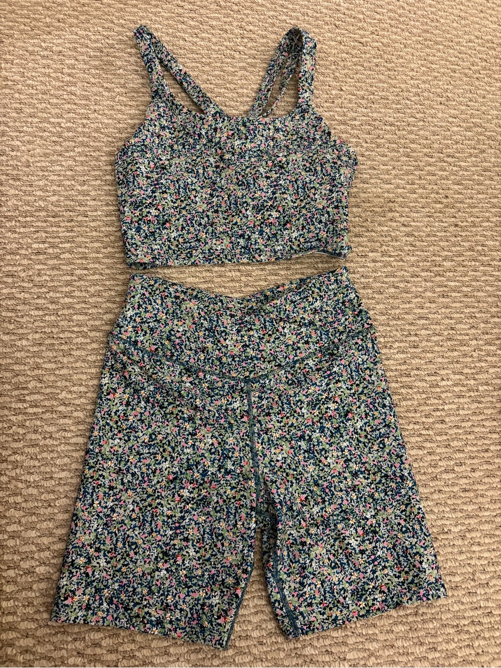 Sage Floral Print Active Set in Navy, Green & Pink